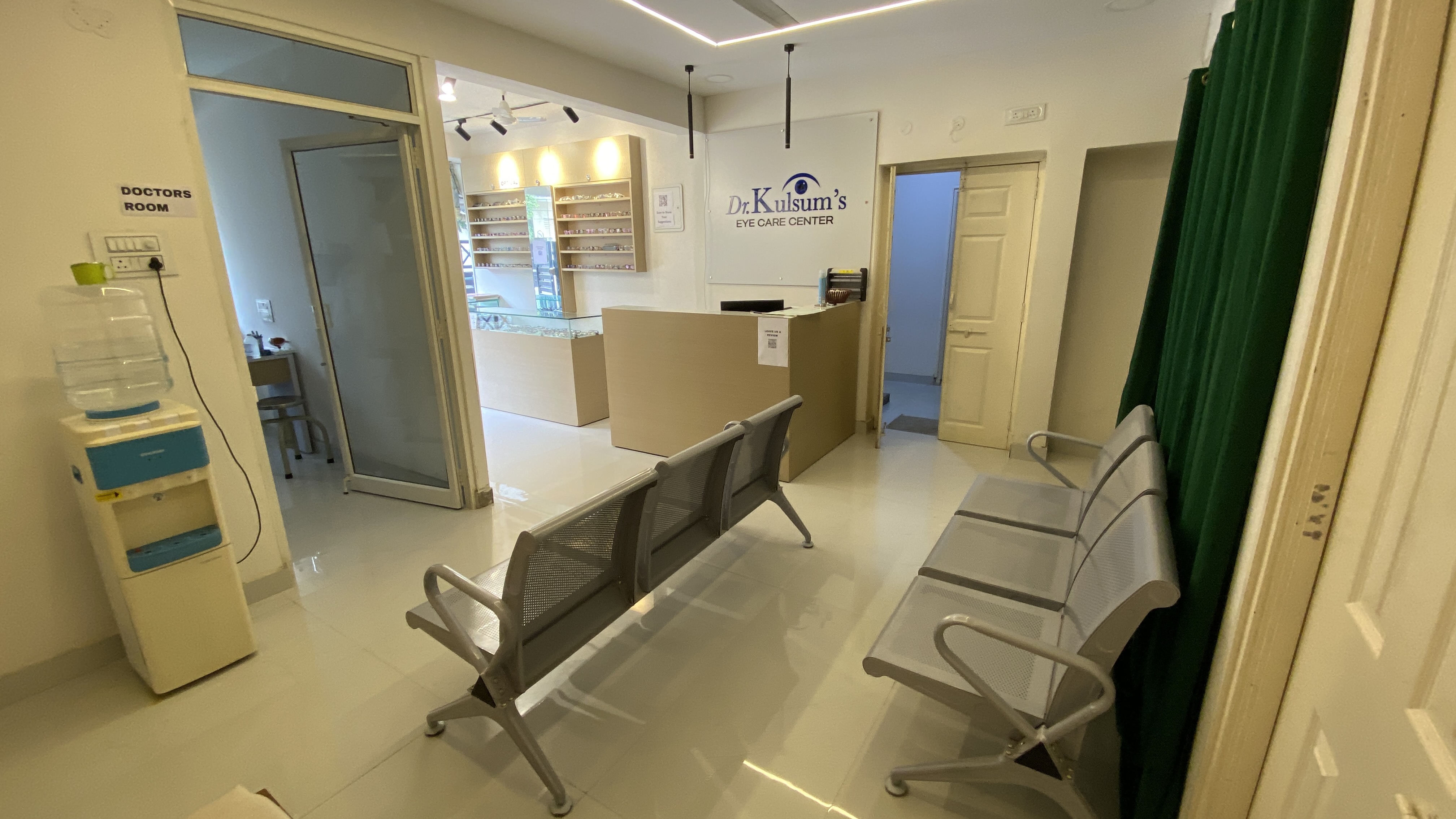 Reception and waiting lounge at Dr. Kulsum's Eye Care Centre in Sun City, Hyderabad